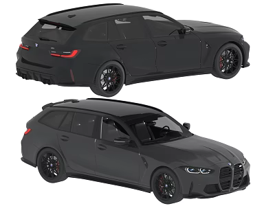 Black BMW Sports Wagon Exterior With Alloy Wheels Front And Rear View 3d model