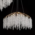 Luxurious Crystal Chandeliers With Hanging Crystal Strands And Ornate Golden Frames