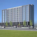 Modern High Rise Office Building With Glass Curtain Wall Trees And Green Lawn