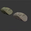 Two Abstract Stone Carved Sculptures With Textured Surface On Dark Background 3d model