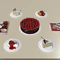 Delicious Assorted Desserts Including Chocolate Cake with Strawberries Sliced Cakes and Cookies