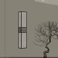 Modern Interior Wall Lamp With Black Grid Frame And Bare Tree Branch Decoration 3d model