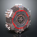 Spiked Heavy Duty Tire With Metal Rim Red Accent Lines And Rugged Design