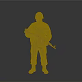 Ukrainian Soldier In Green Military Uniform With Helmet Holding Rifle And Yellow Blue Armband