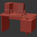 Vintage Desktop Computer Setup on Wooden Desk with Keyboard Monitor Mouse and Discs