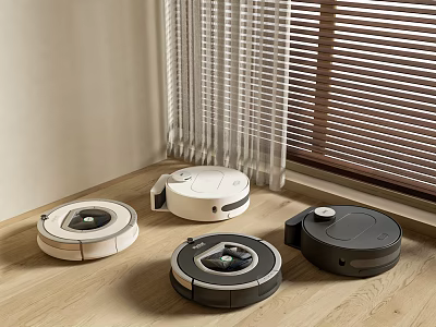 Smart Robotic Vacuum Cleaners Different Models Efficient Cleaning on Wooden Floor 3d model