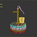 Green Hand Water Pump With Orange Bucket On Stone Base
