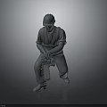 3D Model Of Worker In Safety Helmet Operating Chainsaw With Work Attire