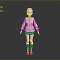 Game Movie Character With Pink Hoodie Blue Shorts Pink Short Hair And Black Long Socks