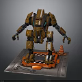Orange Mechanical Robot Character With Black White Details Platform Traffic Cone And Tools