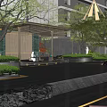 Modern Building Courtyard Pergola With Water Feature Greenery And Seating Area