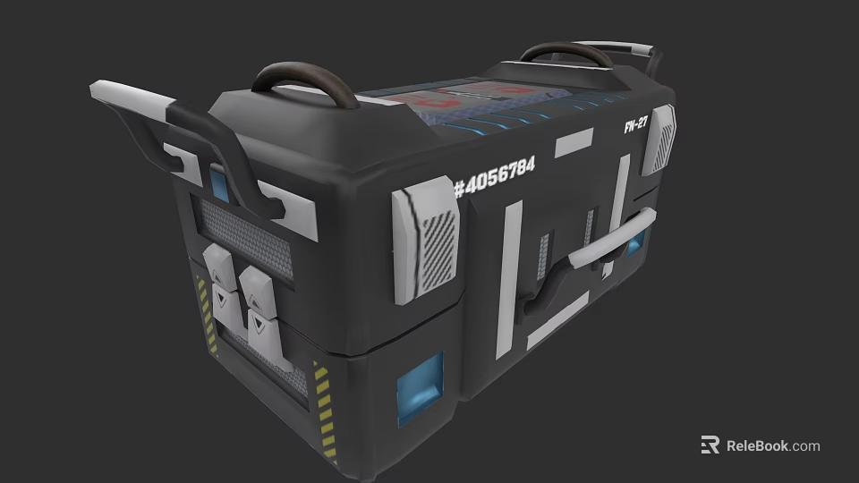 Black Weapon Case With 84859784 Serial Handle Metal Components Blue Indicator Lights Yellow Warning Stripes 3d model 