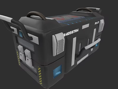 Black Weapon Case With 84859784 Serial Handle Metal Components Blue Indicator Lights Yellow Warning Stripes 3d model
