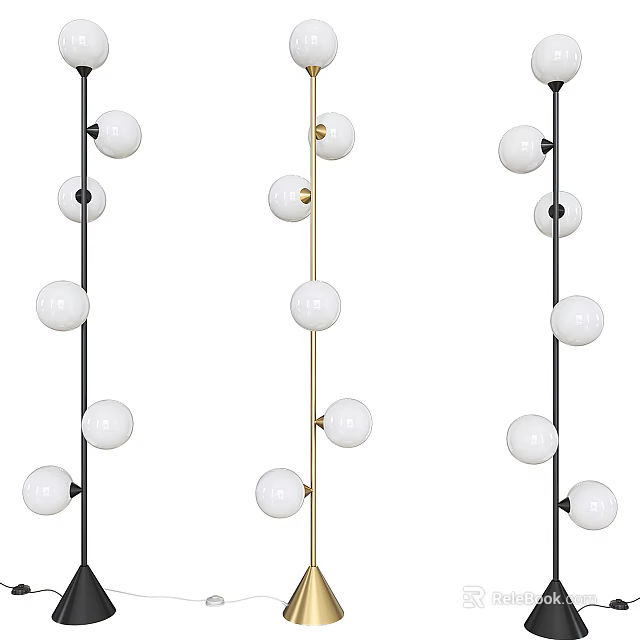 Modern Floor Lamps With Multiple Spherical White Bulbs And Black Gold Poles 3d model 