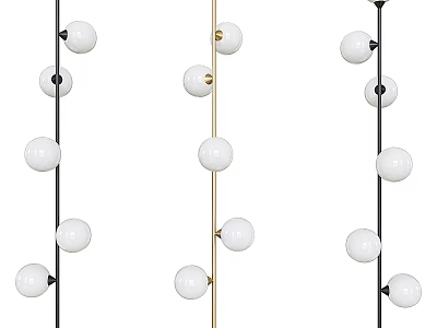 Modern Floor Lamps With Multiple Spherical White Bulbs And Black Gold Poles 3d model