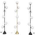 Modern Floor Lamps With Multiple Spherical White Bulbs And Black Gold Poles