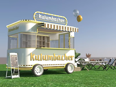 Kulumbacher Food Cart With Awning Windows On Green Lawn Near Chairs 3d model