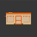 Cute Small Shop Model With Orange Roof Red White Striped Awnings And Beige Walls