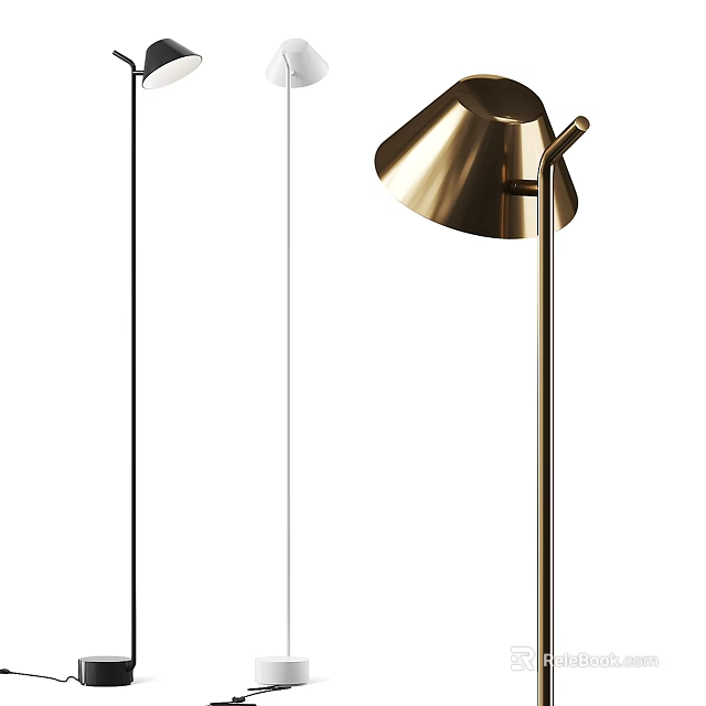 Modern Brass Floor Lamp With Adjustable Shade And Sleek Metallic Stand 3d model 
