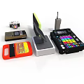 Electronic Devices Collection Including Retro Camera Handheld Gaming Device Monitor Router And Colorful Control Console
