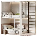 Modern Playful Children Bunk Bed With Safety Net Climbing Ladder And Cozy Bedding Set
