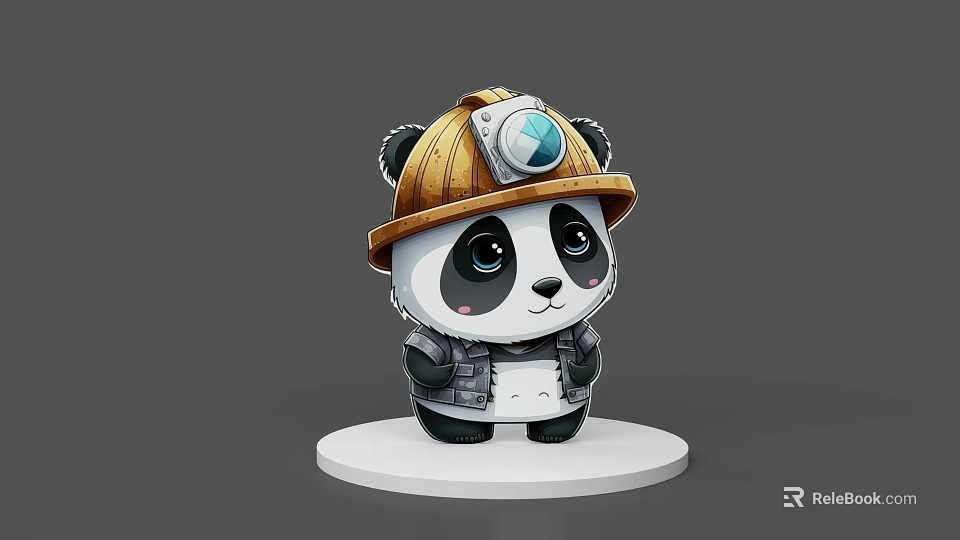 Cute Cartoon Panda Game Character In Miner Hat With Goggles And Outfit 3d model 