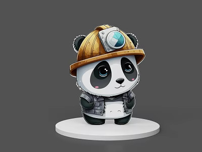 Cute Cartoon Panda Game Character In Miner Hat With Goggles And Outfit 3d model