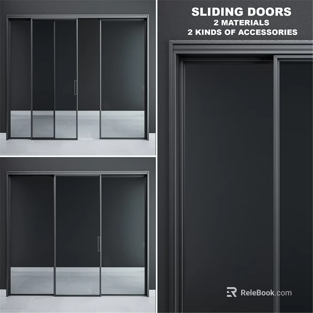 Modern Black Swing Door Design With Metal Frame And Panel Details 3d model 