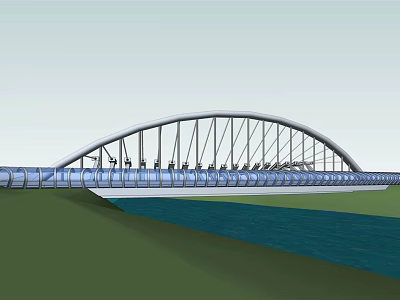 Modern Arch Bridge Design With Glass Elements Spanning Water Body And Supporting Structure 3d model