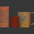 Colorful Industrial Metal Equipment Containers With Various Sizes And Rustic Texture