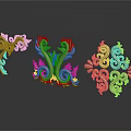 Elegant Golden Decorative Carvings With Intricate Scroll Patterns On Black Background 3d model