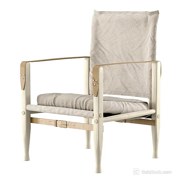 Minimalist Lounge Chair With Wooden Frame And Beige Padded Cushion Backrest 3d model 