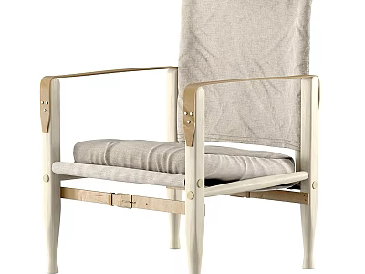 Minimalist Lounge Chair With Wooden Frame And Beige Padded Cushion Backrest 3d model