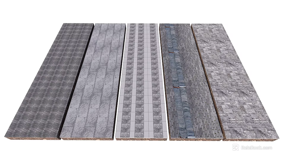 Garden Ornaments With Various Textured Gray Panels And Decorative Patterns 3d model