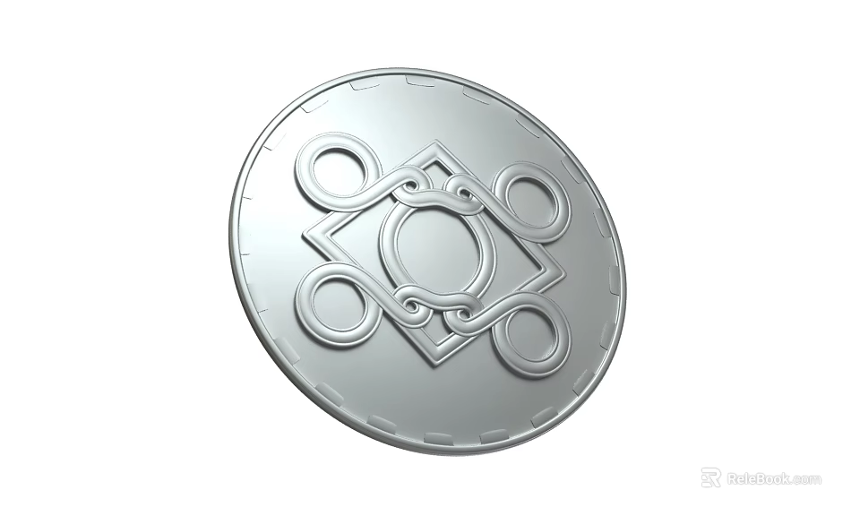 Silver Round Shield Featuring Intricate Geometric Patterns Decorative Circular Rings and Square Frame Accents 3d model