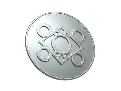 Silver Round Shield Featuring Intricate Geometric Patterns Decorative Circular Rings and Square Frame Accents 3d model