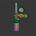 Industrial Pressure Gauge Device With Silver Cylinder Green Base Red Knob And Brass Fittings