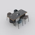 Modern Marble Dining Table Set With Four Gray Blue Brown Chairs 3d model