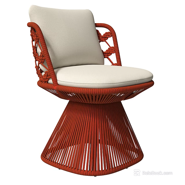 Red Woven Leisure Chair With Light Colored Cushion And Conical Base 3d model 