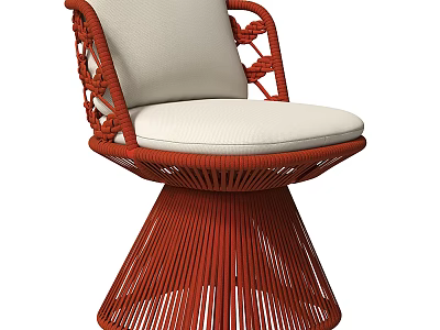 Red Woven Leisure Chair With Light Colored Cushion And Conical Base 3d model