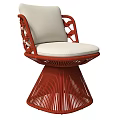Red Woven Leisure Chair With Light Colored Cushion And Conical Base