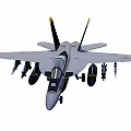 Gray Military Fighter Jet With Missiles On Wings Yellow Tail Fins US Insignia
