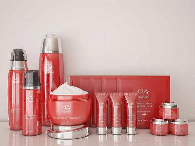 CLAW Brand Red Cosmetics Set With Bottles Jars And Boxes Collection 3d model