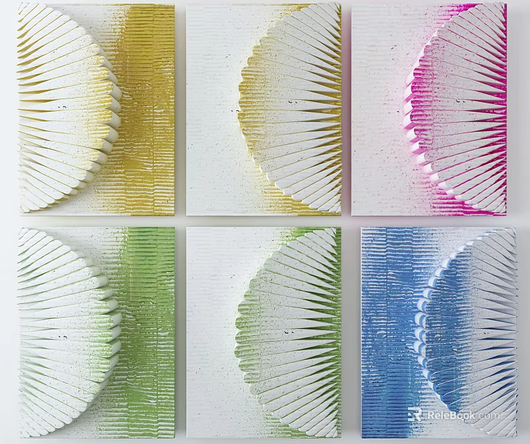 Colorful Fan Shaped Gradient Textured Wall Decor for Modern Home Artwork 3d model 