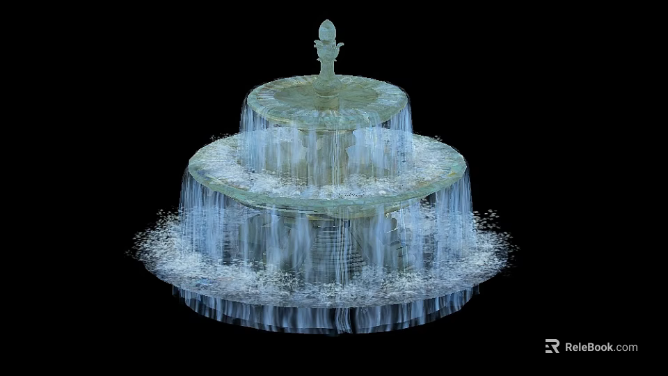 Decorative Garden Fountain Three Tiered Design With Flowing Water And Ornate Top Statue 3d model 