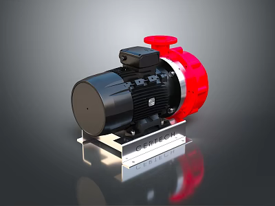Industrial Electric Pump With Black Motor Red Pump Body And Metal Base Stand 3d model