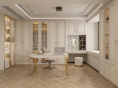 Modern Elegant Study Room Interior With Desks Chairs And Cabinets 3d model