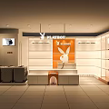 Playboy Shopping Mall Store Counter with Trolley Cases Display and Orange Logo White Shelves Lighting