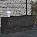 Modern Concrete Reception Desk With Textured Surface Table Lamp Stone Wall And Greenery 3d model