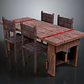 Rustic Wooden Dining Table Set With Four Matching Chairs And Natural Finish